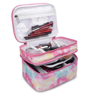 KUKLAR Pastel Tie-Dye Print Bag with Double Zippers(Pink)