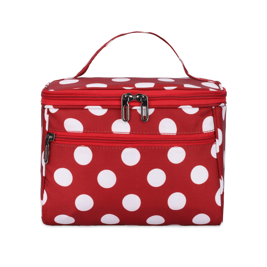 KUKLAR Dot Printed Red Bag with Double Zippers(DOT Print RED)