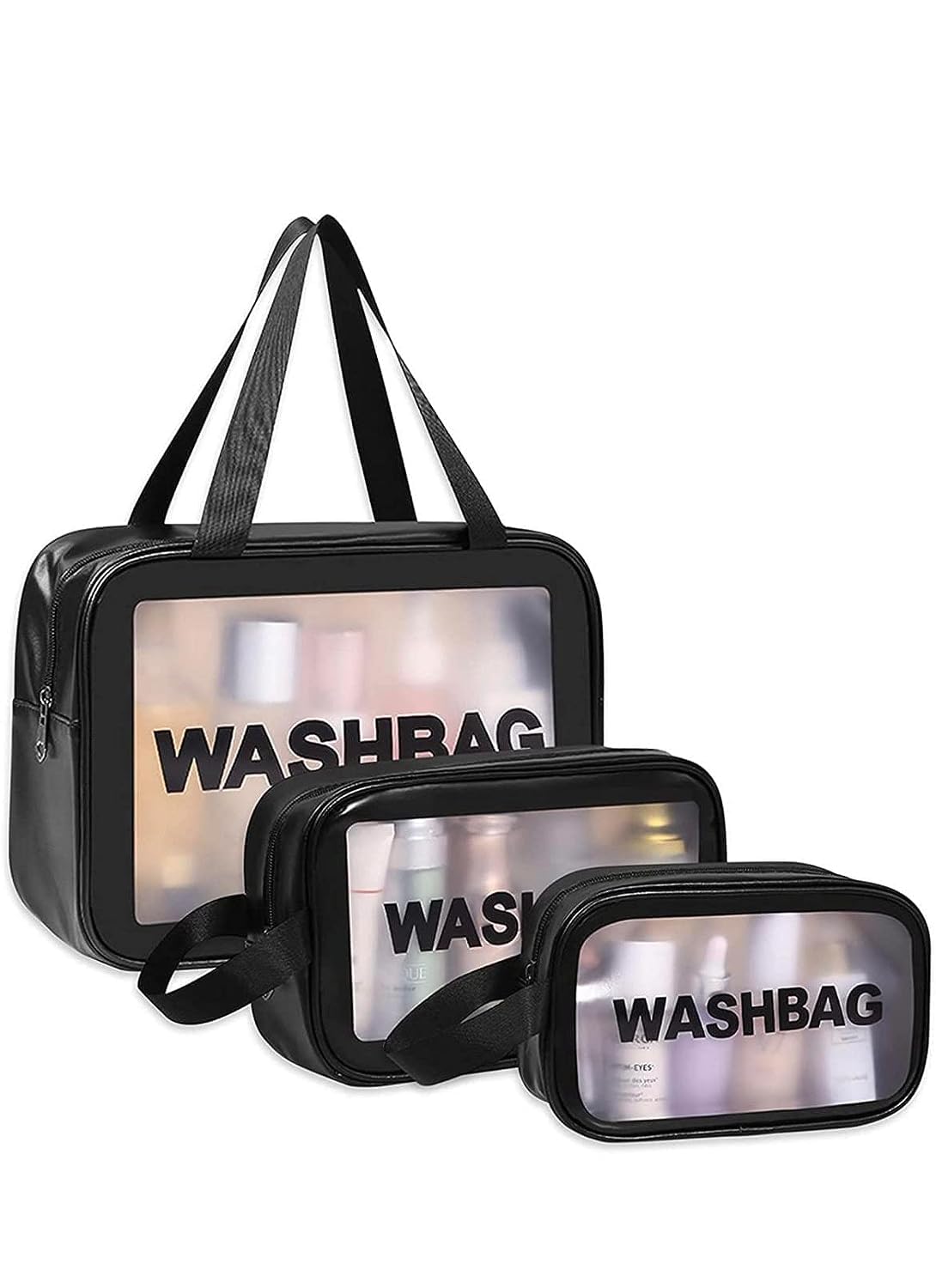 KUKLAR Washbag Pouch Bag for Home & Travel, Toiletry Bag for, Brushes, Accessories Set of 3 (Black)