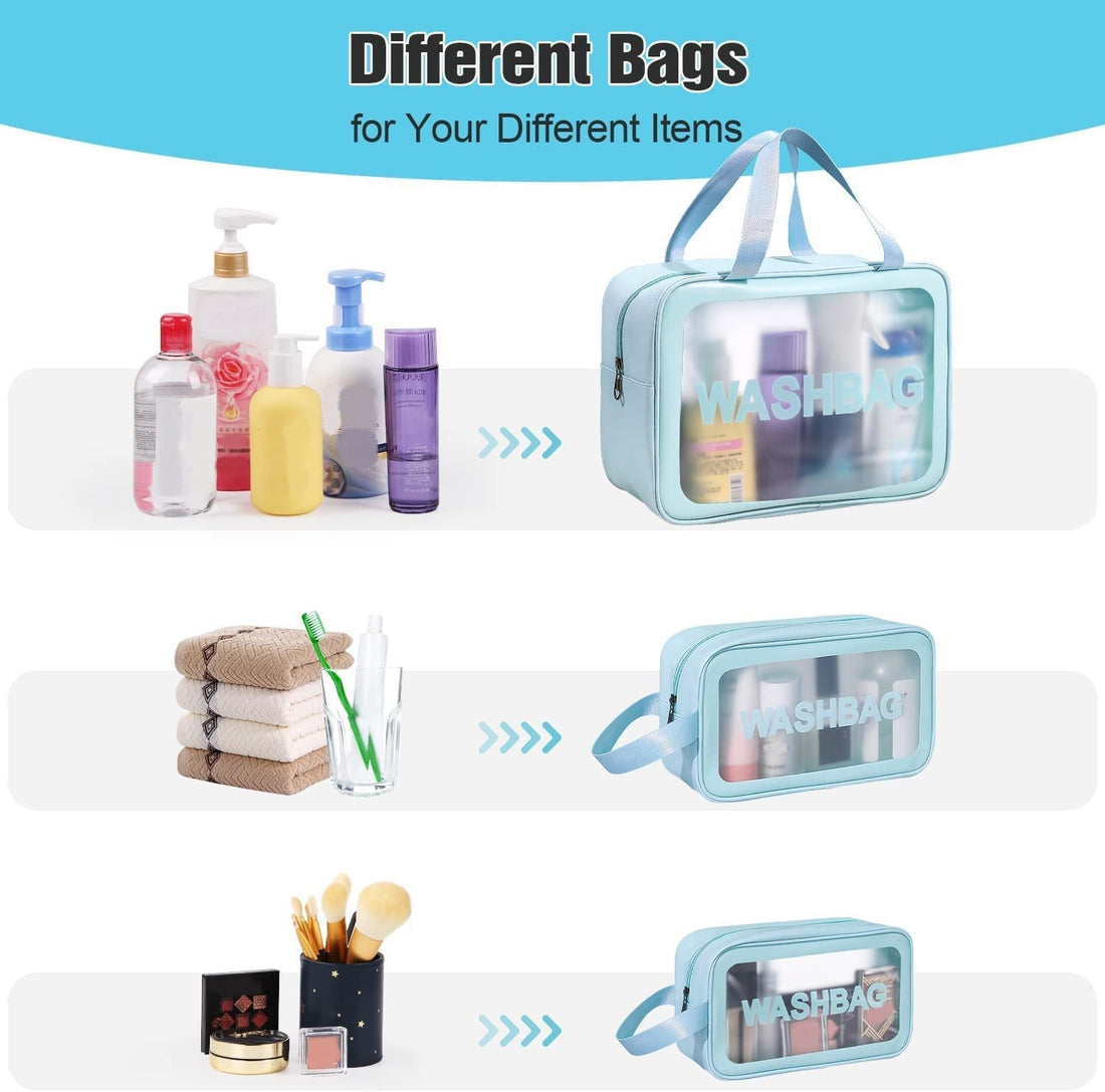 KUKLAR Washbag Pouch Bag for Home & Travel, Toiletry Bag for, Brushes, Accessories Set of 3 (Sky Blue)