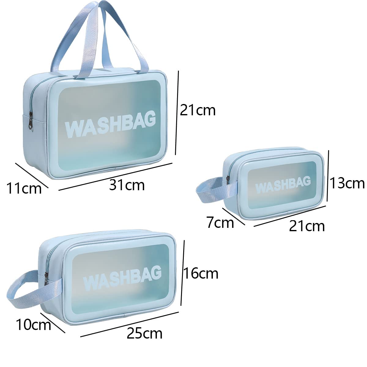 KUKLAR Washbag Pouch Bag for Home & Travel, Toiletry Bag for, Brushes, Accessories Set of 3 (Sky Blue)