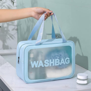KUKLAR Washbag Pouch Bag for Home & Travel, Toiletry Bag for, Brushes, Accessories Set of 3 (Sky Blue)