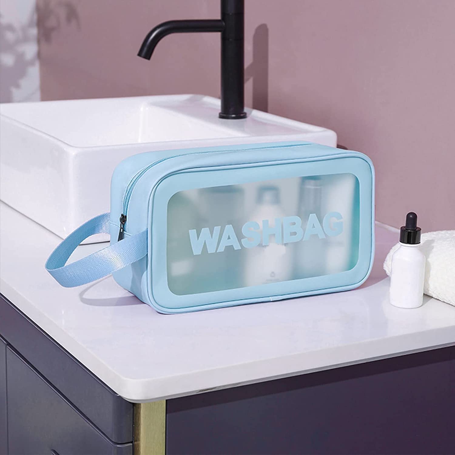 KUKLAR Washbag Pouch Bag for Home & Travel, Toiletry Bag for, Brushes, Accessories Set of 3 (Sky Blue)