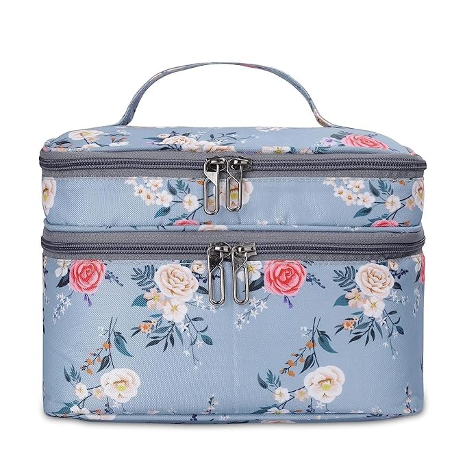 KUKLAR Floral Print Double-Deck Bag, Light Blue with Multicolour Flowers(Light Blue)