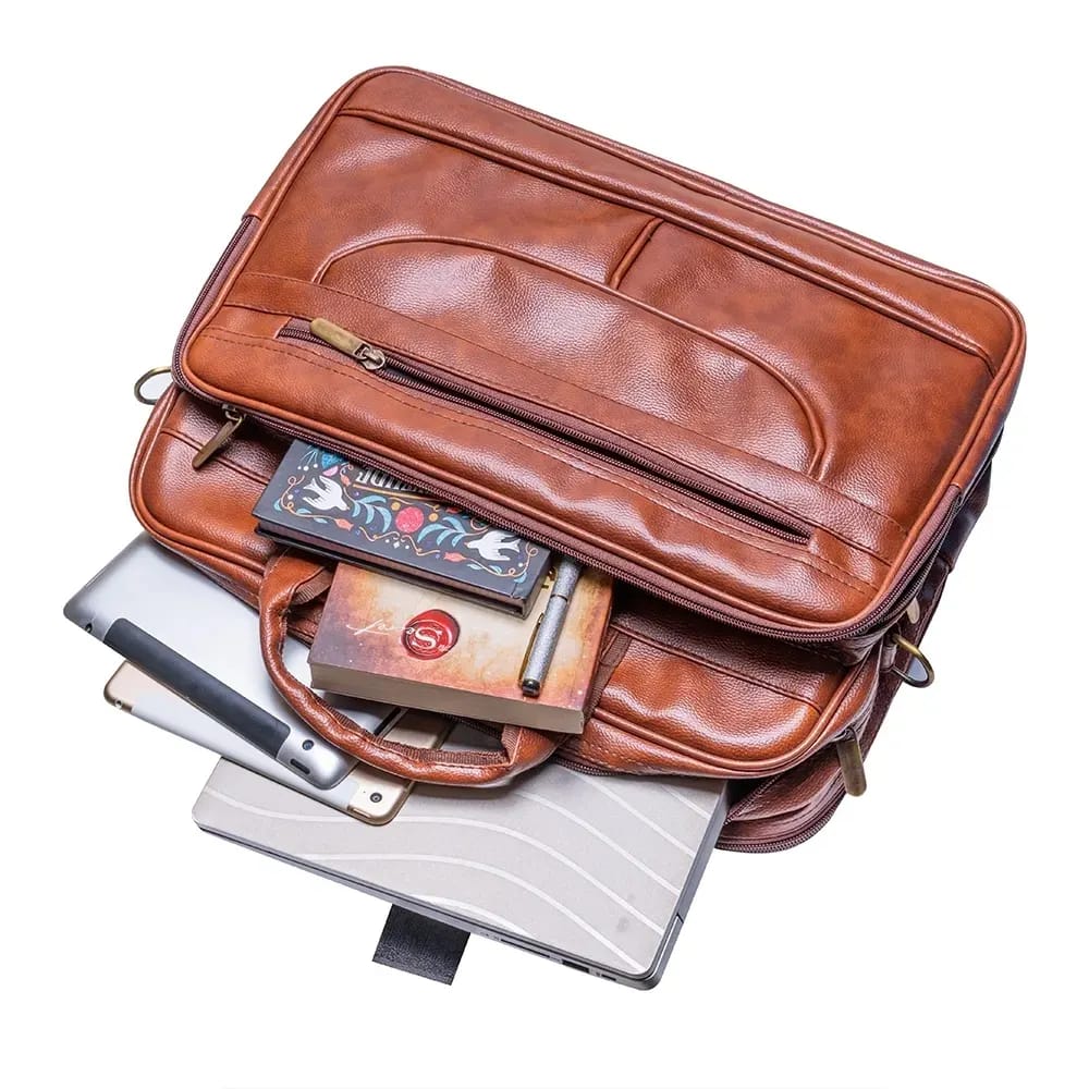 KUKLAR Laptop Bag for Men - Genuine Leather Office Bag, Brown Color - Fits 14/15.6/16 Inch Laptop/MacBook - Expandable, Water Resistant(Brown)