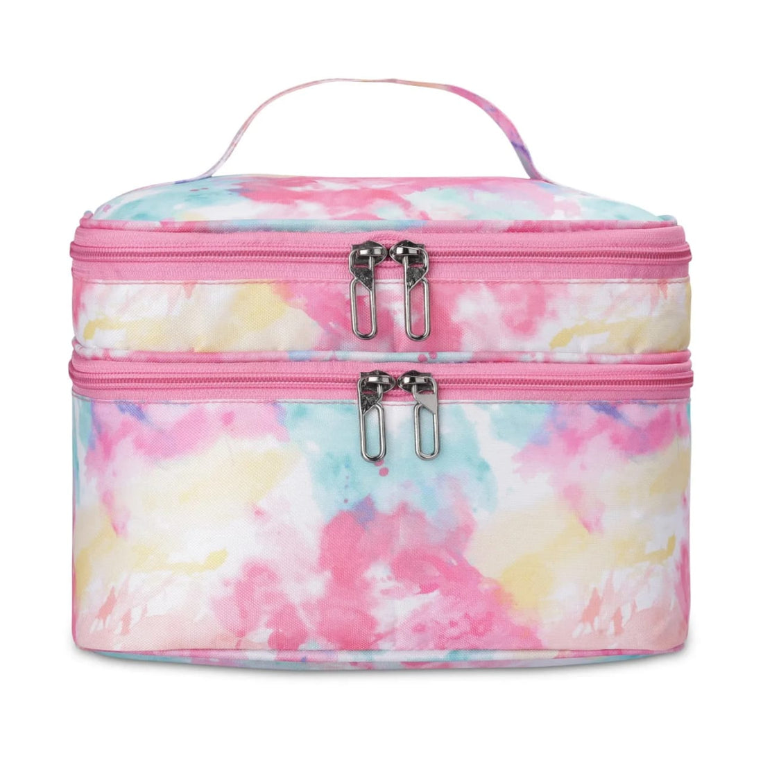 KUKLAR Pastel Tie-Dye Print Bag with Double Zippers(Pink)