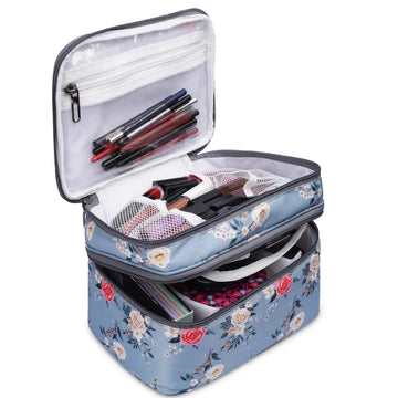 KUKLAR Floral Print Double-Deck Bag, Light Blue with Multicolour Flowers(Light Blue)