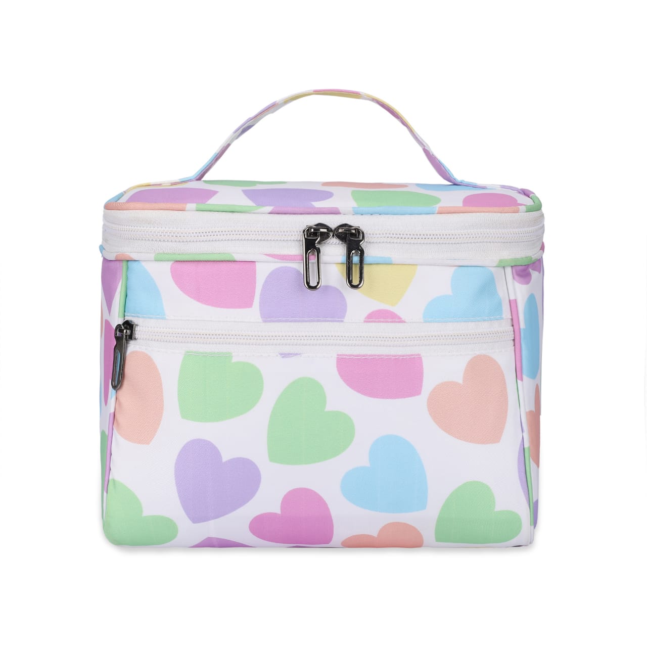 KUKLAR Multicoloured Hearts Print Pouch with Zipper Bag (Hearts Print)