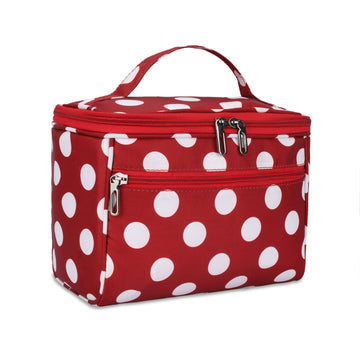 KUKLAR Dot Printed Red Bag with Double Zippers(DOT Print RED)