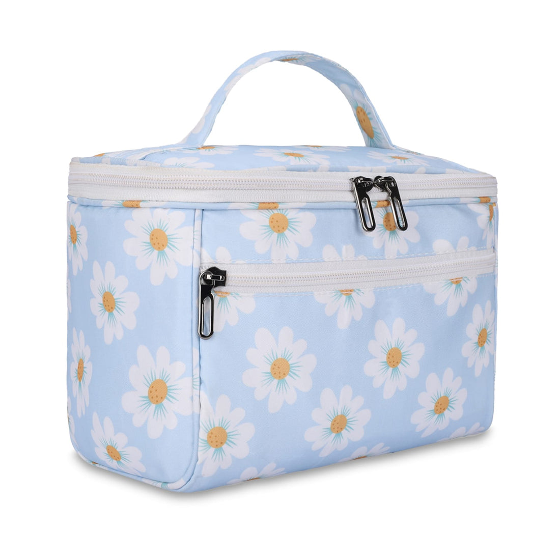 KUKLAR Floral Print Bag with Double Zipper (Light Blue)