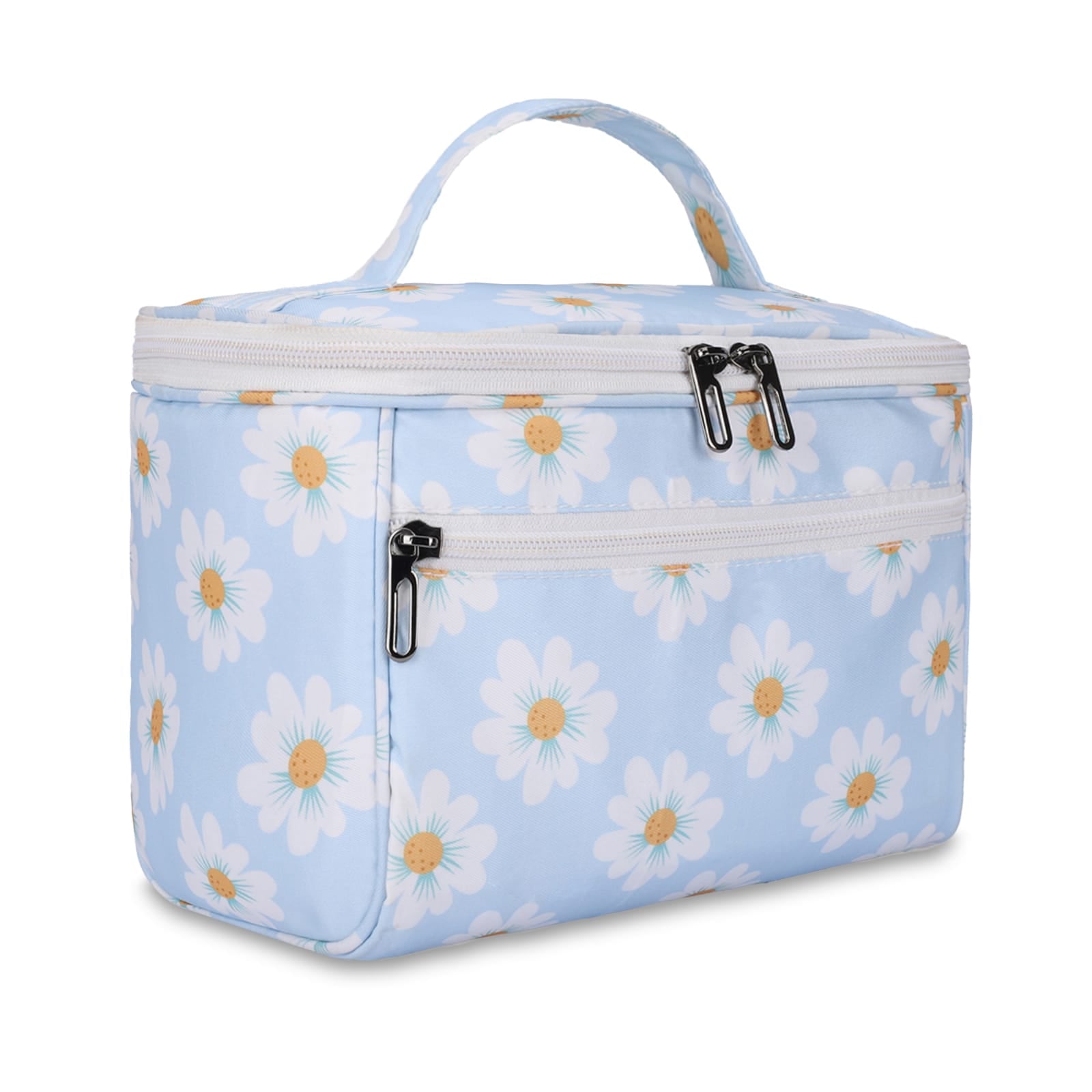 KUKLAR Floral Print Bag with Double Zipper (Light Blue)